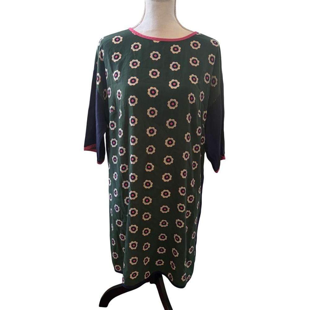 Boden Green Blue Pink Floral Shift Dress US 8 Short Sleeve Spring Colorful Retro